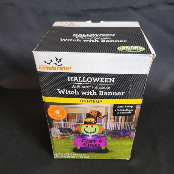 Inflatable Witch w/Banner Airblown Light-Up Halloween Decoration 4ft Tall Yard - Picture 2 of 4